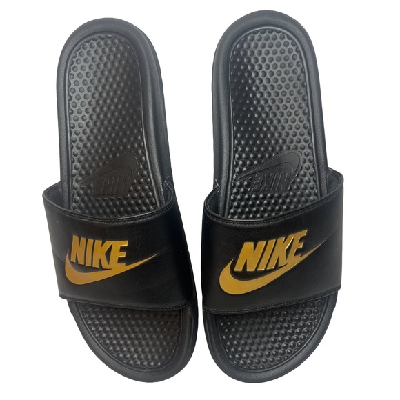 Nike Other - Nike Black Slides with Gold Logo